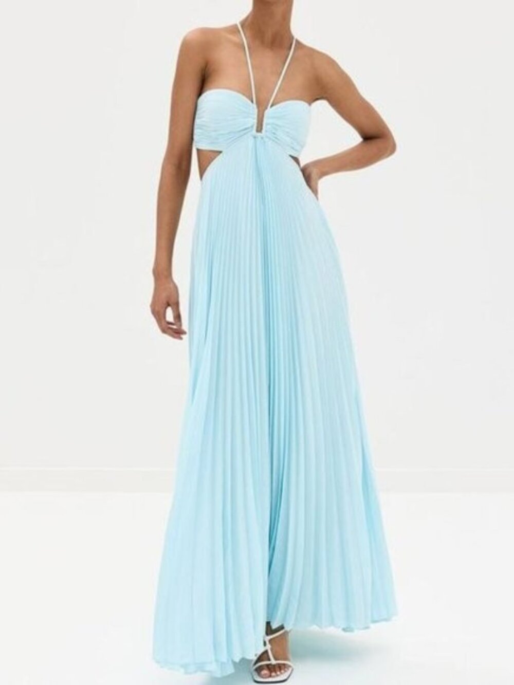 A.L.C. Moira Satin Pleated Maxi Dress
